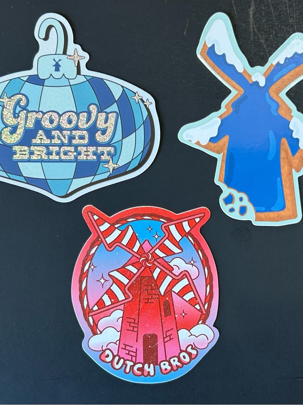 Dutch Bros Red Pink and Blue Windmill Holiday Sticker